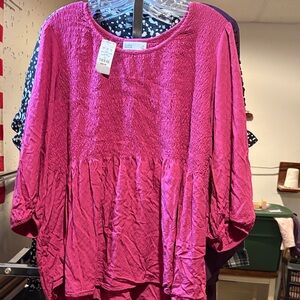 NWT Women's Pink Smocked Top Croft and barrow 2X